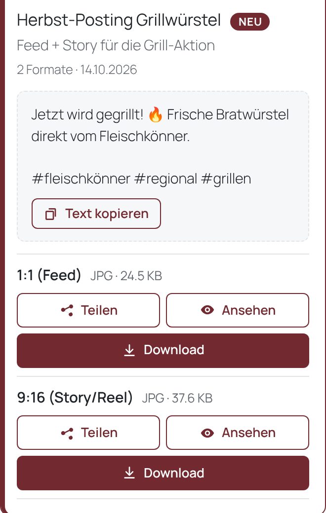 Posting mit Text kopieren und Teilen pro Format
